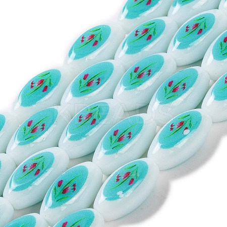 Printing Glass Oval Beads for Necklaces Bracelets Making GLAA-B020-01A-09-1
