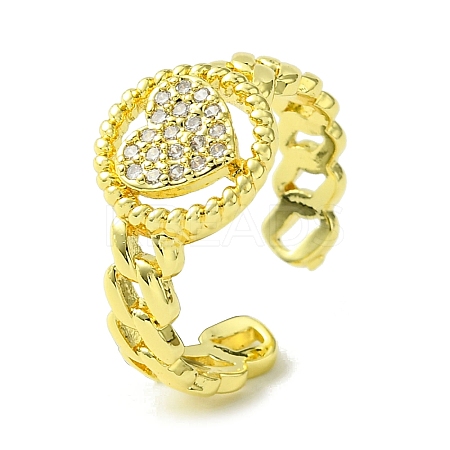 Brass Micro Pave Cubic Zirconia Open Cuff Rings RJEW-K256-21G-1
