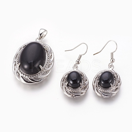 Natural Black Agate Jewelry Sets SJEW-P153-A01-1