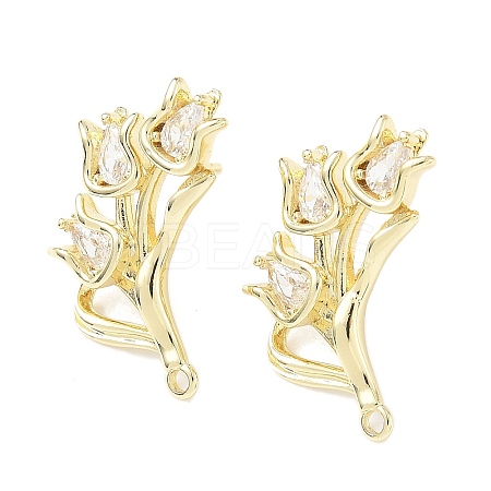 Brass Micro Pave Clear Cubic Zirconia Stud Earring Findings KK-Z106-02G-08-1