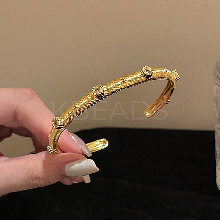 Alloy Rhinestone Cuff Bangles for Women BJEW-U039-01G-1