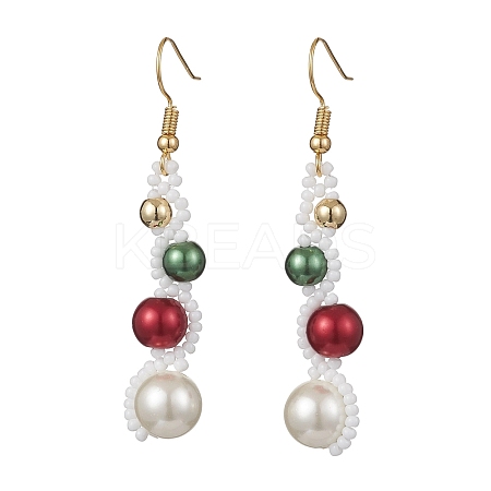 Baking Paint Glass Pearl Round & Seed Beads Dangle Earrings EJEW-TA00756-1