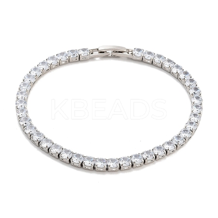 Brass Pave Clear Cubic Zirconia Flat Round Link Bracelets BJEW-B094-04P-1
