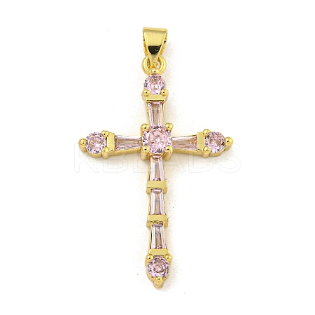 Cross Rack Plating Brass Cubic Zirconia Pendants KK-Z053-13G-03-1