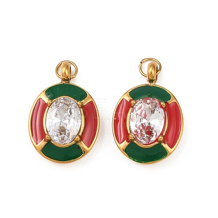 304 Stainless Steel with Clear Cubic Zirconia Enamel Pendants STAS-G364-02G-1