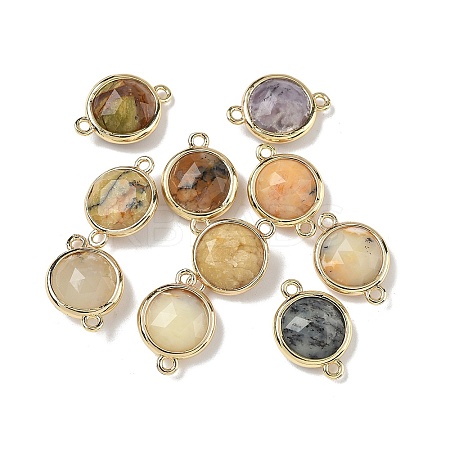 Brass Pave Natural Yellow Opal Faceted Flat Round Connector Charms G-U028-04G-11-1