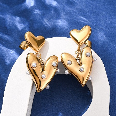 304 Stainless Steel Heart Dangle Stud Earrings EJEW-S279-05G-1