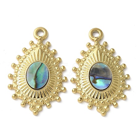 Teardrop 304 Stainless Steel Natural Paua Shell/White Shell Pendants Ion Plating(IP) STAS-U037-09G-02-1