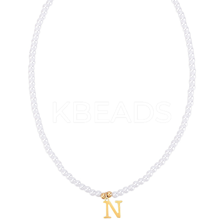 Imitation Pearl with Stainless Steel Pendants Necklaces NJEW-LP0001-51N-G-1