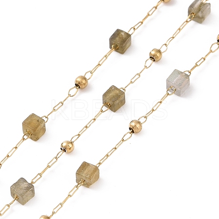 Natural Labradorite Square Beaded Chains AJEW-SZ0002-43E-1
