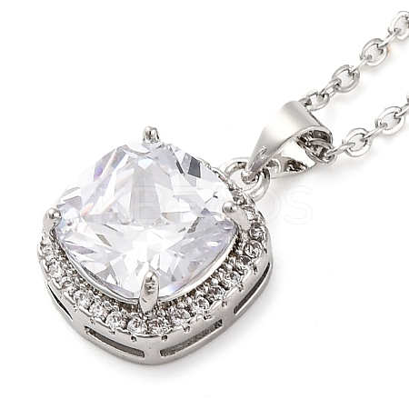 Square Brass Pave Cubic Zirconia Pendant Necklaces for Women NJEW-G156-02P-05-1