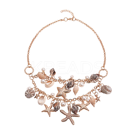  Trendy Starfish and Conch Bib Necklaces NJEW-PH0001-16G-1