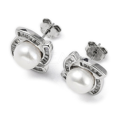 Anti-Tarnish Rhodium Plated 925 Sterling Silver Micro Pave Cubic Zirconia Vortex Stud Earrings for Women EJEW-F318-04P-1