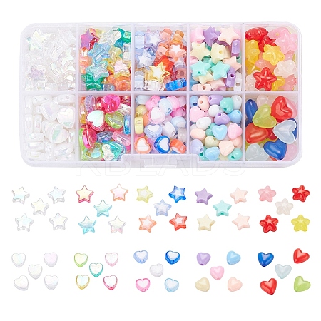 350Pcs 10 Style Transparent & Opaque Heart & Star Acrylic Beads TACR-YW0001-33-1