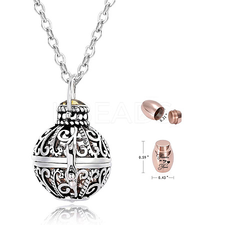 304 Stainless Steel Round Urn Ashes Pendant Necklace PW-WG9842A-11-1