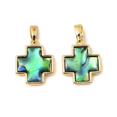 Natural Paua Shell Cross Charms KK-G538-31G-1