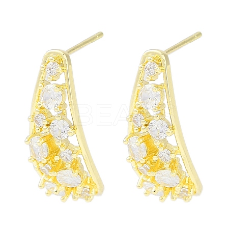 Brass Pave Clear Cubic Zirconia Stud Earring Findings KK-F875-03G-1