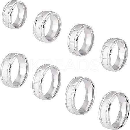 8Pcs 8 Size 201 Stainless Steel Grooved Finger Ring for Men Women RJEW-DC0001-11-1