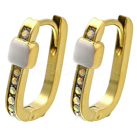 Ion Plating(IP) 304 Stainless Steel Enamel Rectangle Hoop Earrings EJEW-I316-05G-01-1