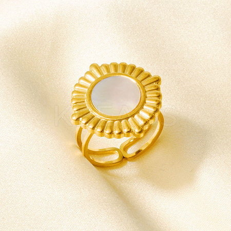 304 Stainless Steel with Natural Shell Cuff Open Rings for Women HW8046-3-1