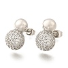Rack Plating Brass Micro Pave Clear Cubic Zirconia Round Ball Stud Earring EJEW-H099-09P-1-1