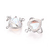 Brass Pave Clear AB Glass Cubic Zirconia Heart Planet with Star Connector Charms KK-N267-04G-2