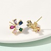Flower Brass Cubic Zirconia Stud Earrings EJEW-P336-06G-5