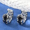Brass Black Cubic Zirconia Hoop Earrings EJEW-Q016-11P-1