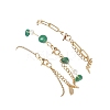 304 Stainless Steel Heart & Dyed Natural Green Agate Nuggets Link Chain 3 Layer Stackable Necklaces BJEW-JB12459-01-5