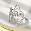 304 Stainless Steel Wave Open Cuff Ring for Women RJEW-M025-01P-2