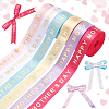6 Rolls 6 Colors Gold Stamping Happy Mother's Day Polyester Printed Ribbons OCOR-PH0004-40-1
