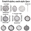 SUNNYCLUE 16Pcs 8 Styles Tibetan Style Flat Round Alloy Pendant Cabochon Settings TIBEP-SC0002-50-2