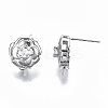 Brass Micro Pave Clear Cubic Zirconia Stud Earring Findings KK-T062-58P-NF-3