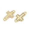 Cross Brass Micro Pave Clear Cubic Zirconia Connector Charms KK-P339-04G-2