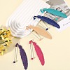 11Pcs 11 Colors Spray Printed Alloy Feather Pendant Bookmarks AJEW-SZ0002-64-3