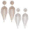 2 Pairs 2 Colors Crystal Rhinestone Chain Tassel Dangle Stud Earrings EJEW-FI0001-02-1