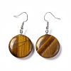 Natural Tiger Eye Flat Round Dangle Earrings EJEW-D188-03P-07-2