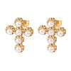 Cross Brass Micro Pave Clear Cubic Zirconia Stud Earrings EJEW-B153-01G-4