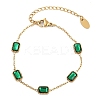 Ion Plating(IP) 304 Stainless Steel Pave Green Glass Rectangle Link Bracelets for Women BJEW-H613-11G-1