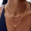 European 304 Stainless Steel Clear Cubic Zirconia Flat Round Pendant 3 Layer Necklaces for Women OW9189-1