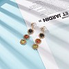 Glass Rectangle Beaded Long Dangle Stud Earrings with Imitation Pearl EJEW-TA00141-02-4
