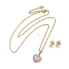 Clear Cubic Zirconia Heart with Acrylic Tree Pendant Necklace & Diamond Stud Earrings SJEW-M099-03G-2