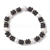 Flat Round Natural Lava Rock & Shell Pearl Beaded Stretch Bracelets for Women BJEW-JB12140-01-2