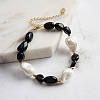 Natural Black Obsidian & Baroque Shell Pearl Beaded Bracelets BJEW-L692-005G-2