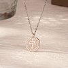 Fashionable 304 Stainless Steel Flat Round Lorraine Cross Pendant Necklaces for Women's Daily Wear FH2746-1