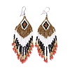 Glass Seed Braided Rhombus with Tassel Chandelier Earrings EJEW-H084-01P-1