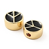 Flat Round with Peace Sign Brass Enamel Beads KK-G419-05G-05-3