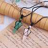 Natural Green Aventurine Cone Braided Pendant Necklace NJEW-SZ0001-59F-4