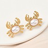 304 Stainless Steel ABS Imitation Pearl Crab Stud Earrings EJEW-K268-59G-1