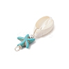 Cowrie Shell & Synthetic Turquoise Starfish Pendants PALLOY-JF03407-02-4